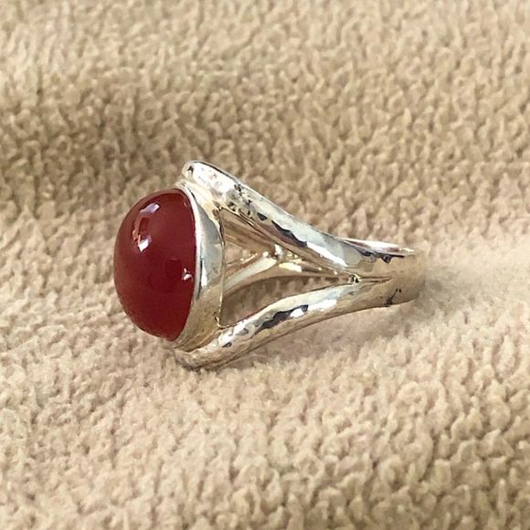 Carnelian Cabochon and Sterling Silver Statement Open Band Ring - Picture 2 of 10